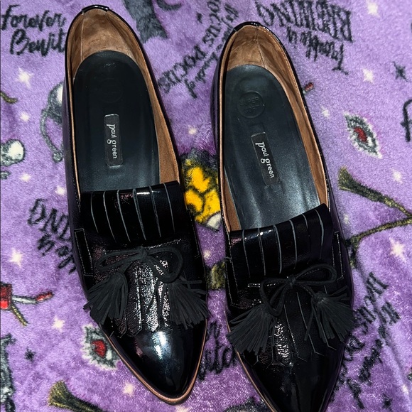Paul Green Shoes - Paul Green Diana Kiltie Fringe Shiny Black Tassel Loafers Size 10